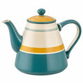 Retro Keramik Teekanne in Blau/Creme/Gelb