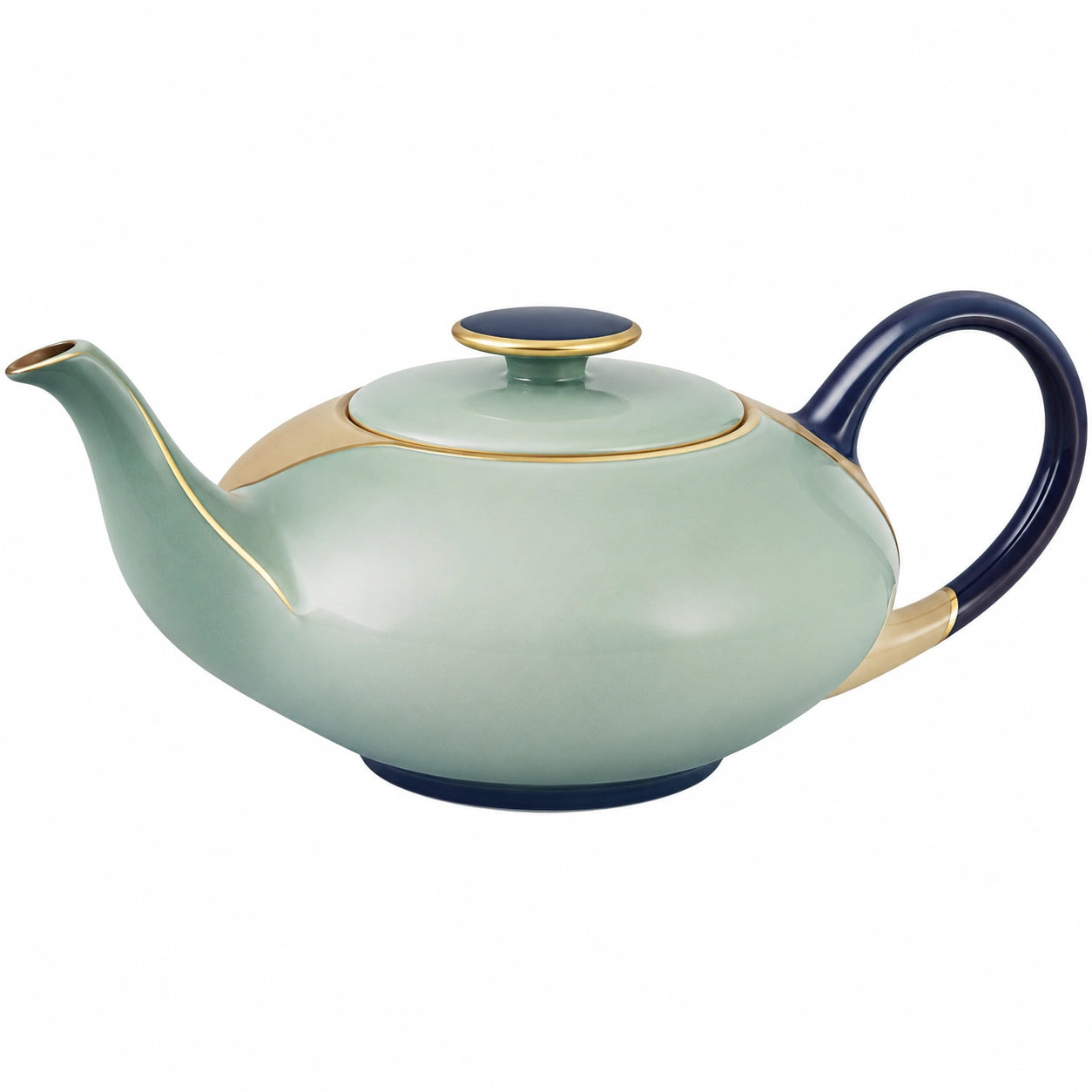 Elegante Teekanne aus Keramik mit Goldrand in Grün/Blau