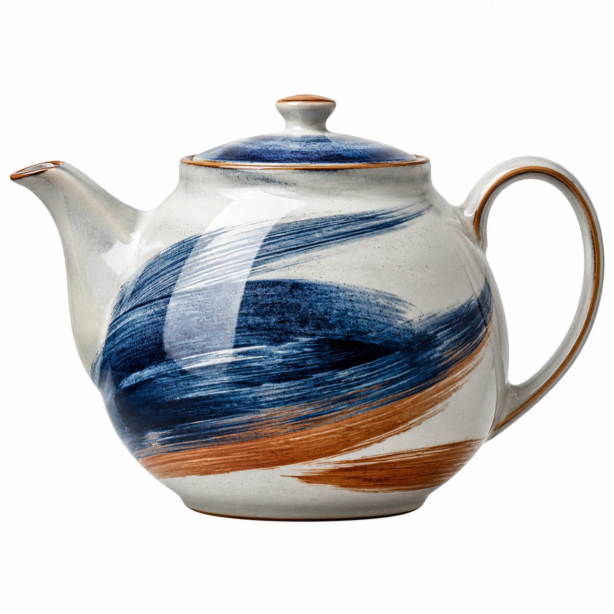 Handbemalte Keramik-Teekanne 1L Blau/Orange