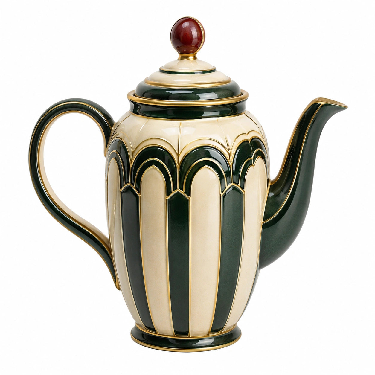 Keramik-Teekanne mit Streifenmuster Grün/Elfenbein 1,5L