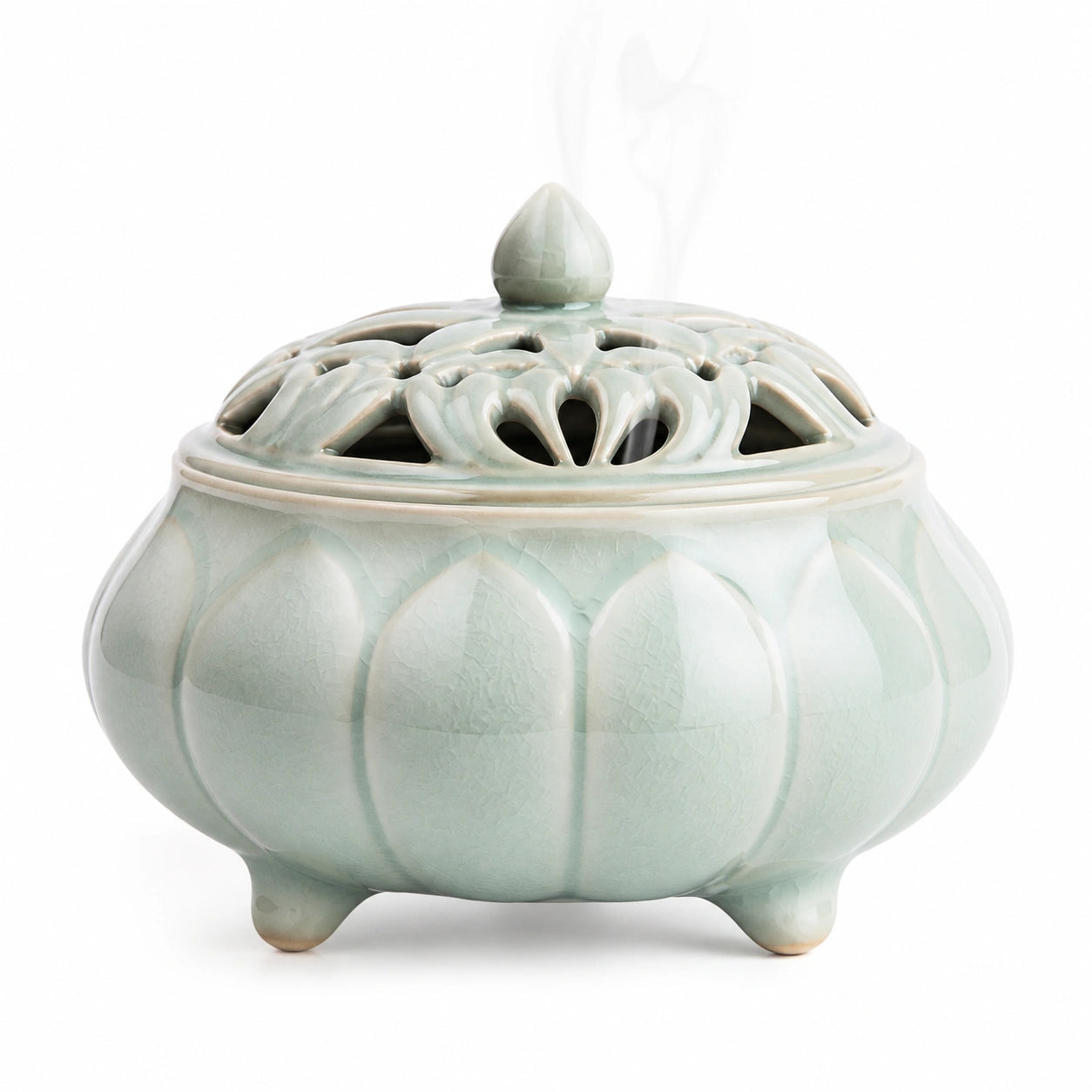 Keramik-Räuchergefäß im Lotus-Design, Grün