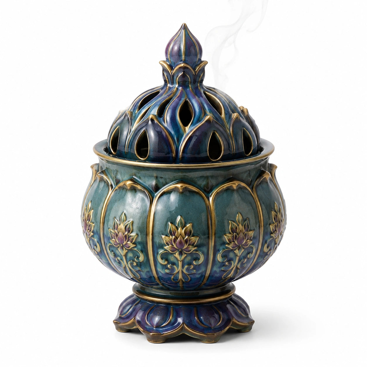 Keramik Räuchergefäß Lotus Design Blaugrün