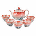 6-teiliges Blumendesign-Teeservice, Rot-Blau