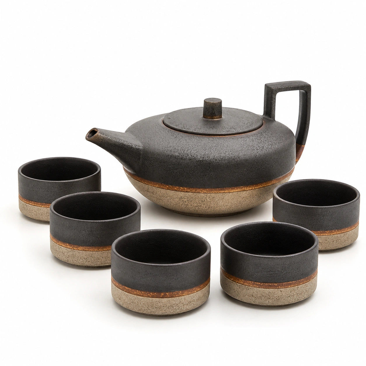 Modernes Keramik-Tee-Service-Set in Schwarz und Braun
