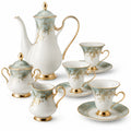 Porzellan Teeservice Set mit Blumendekor und Goldakzenten, Weiß/Gold/Blau