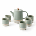 Keramik Teeservice Grün/Beige 6-teilig mit Kanne und Tassen