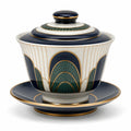 Teetasse mit Deckel und Untertasse Art Deco Stil in Grün/Weiß/Gold