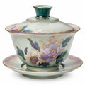 Porzellan-Teeschale mit Deckel und Untertasse, Blumenmuster, 300ml