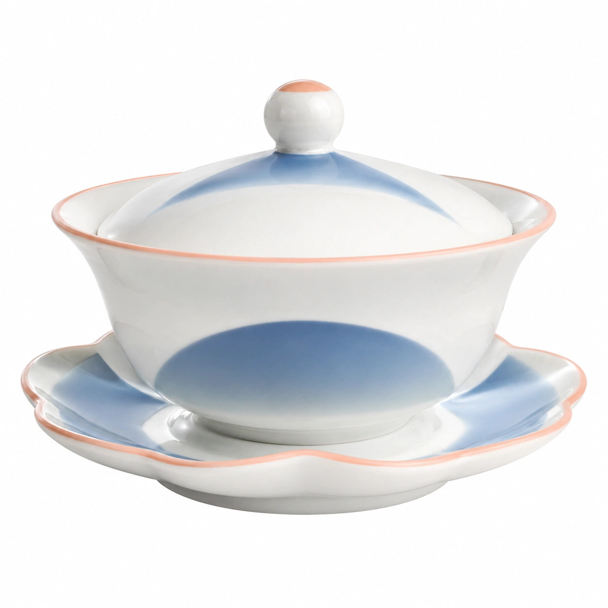 Keramik Gaiwan Set mit Untertasse in Blau, Weiß und Rosa