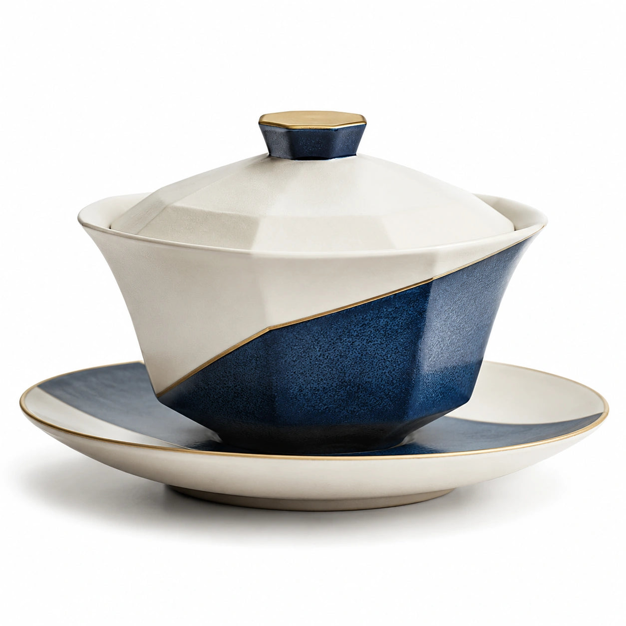 Keramik Gaiwan Teetasse Set - Blau/Weiß, 200ml