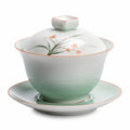Keramik Gaiwan Set mit Blumenmuster, Weiß/Grün, 200ml