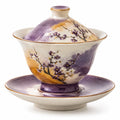 Keramik Gaiwan Teeschale Set Kirschblütenmuster Lila/Orange