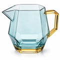 Geometrischer Glaskrug mit Henkel in Blau und Gold