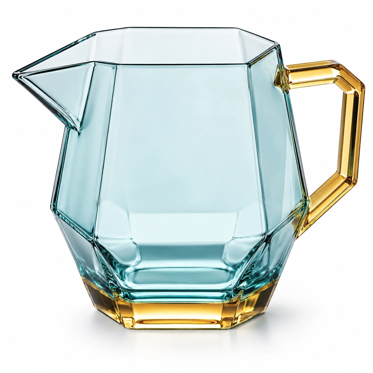 Geometrischer Glaskrug mit Henkel in Blau und Gold