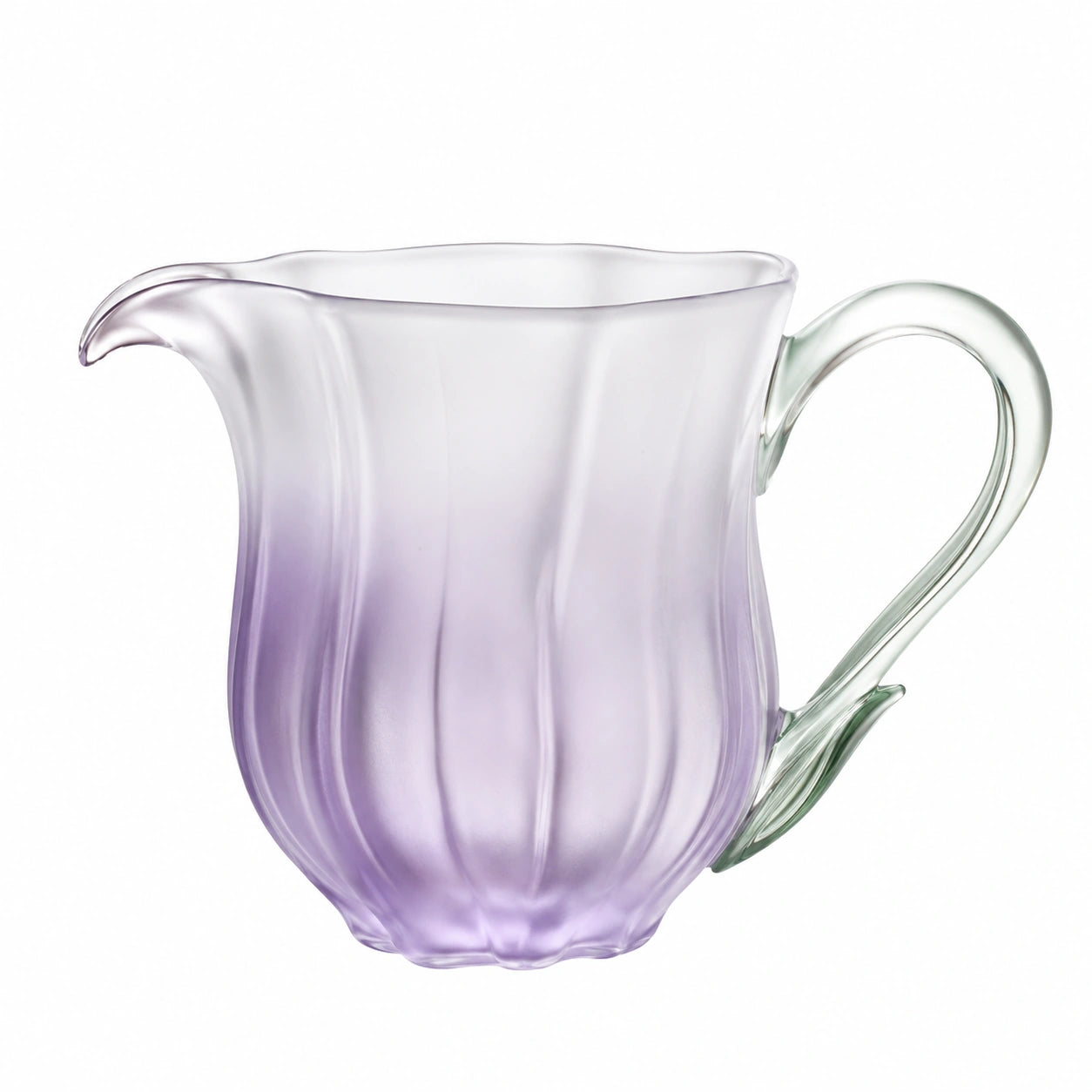 Handgefertigte Glas-Teekanne mit Griff, Violett und Transparent