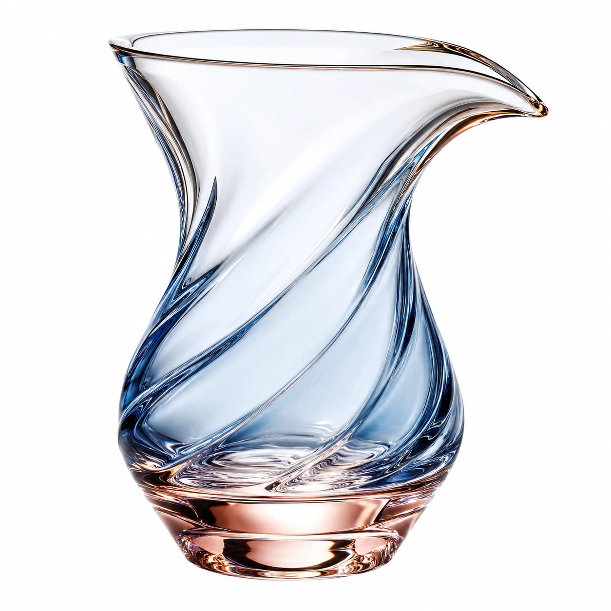 Mundgeblasene Vase 25 cm Klar und Rosa, Spiralmuster