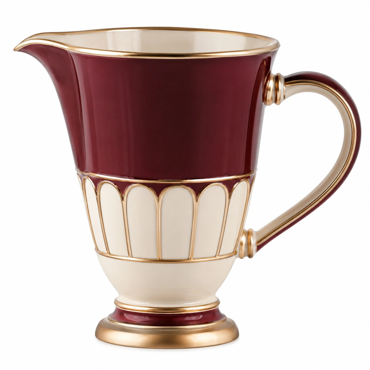 Porzellankrug mit Griff, Bordeaux/Creme, 1000ml