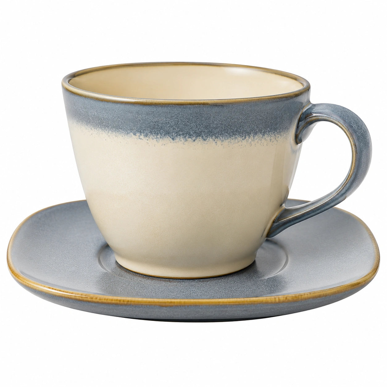 Elegante Keramiktasse mit Untertasse, 250ml, Grau/Beige