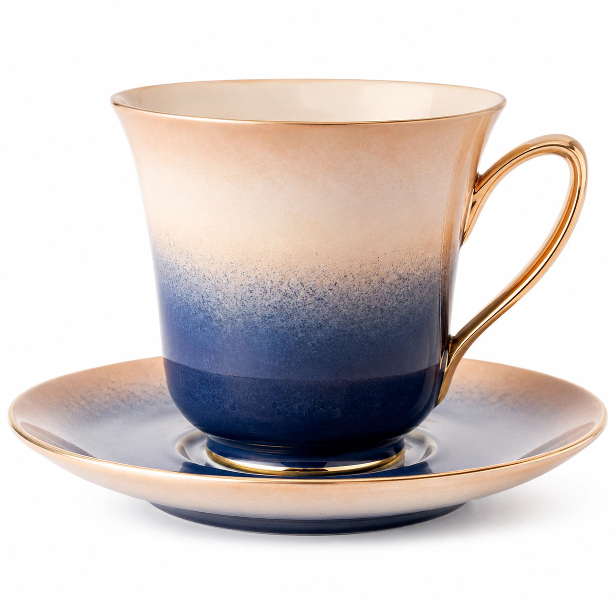 Elegante Teetasse mit Untertasse Blau/Beige