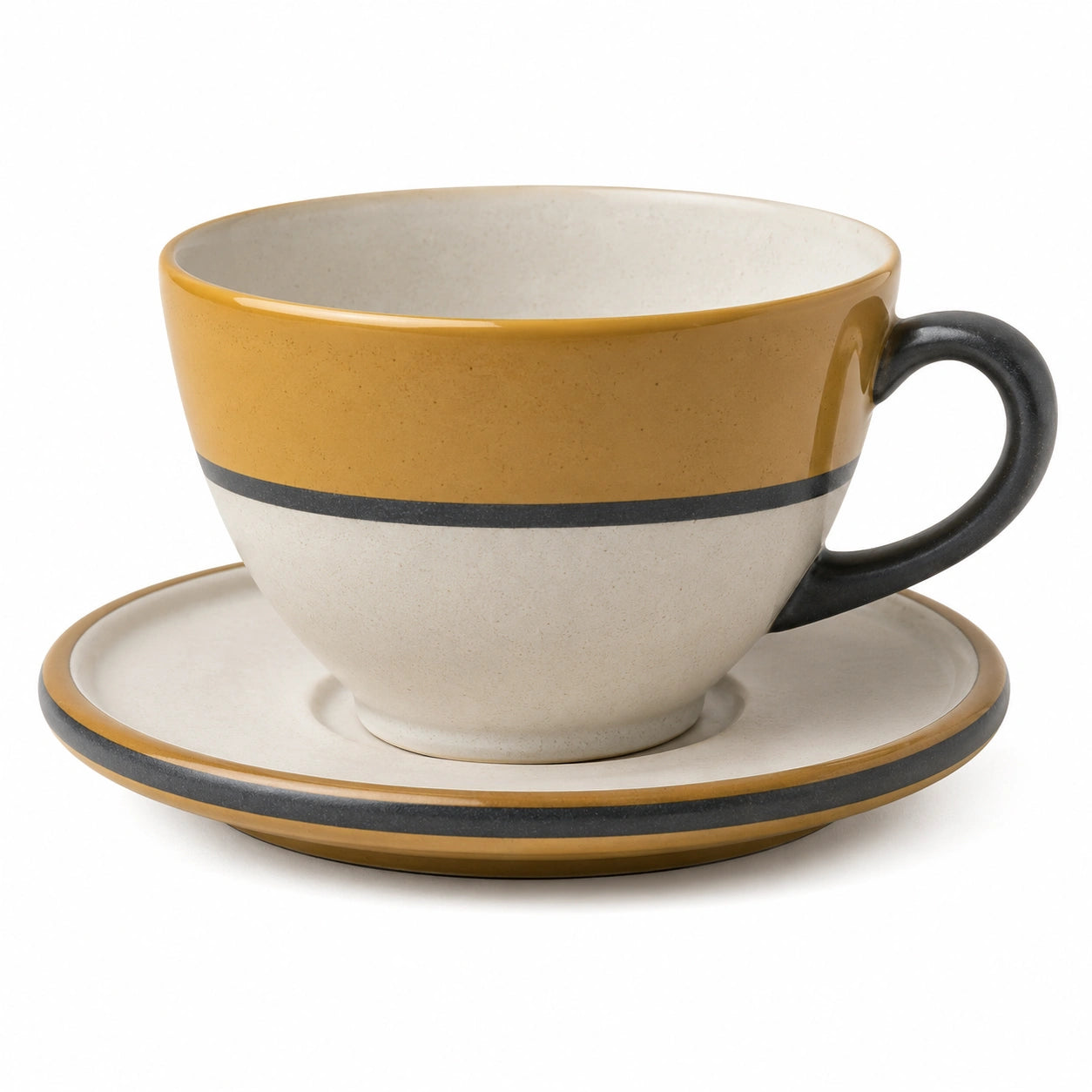 Elegante Keramiktasse mit Untertasse in Gelb und Weiß, 250ml