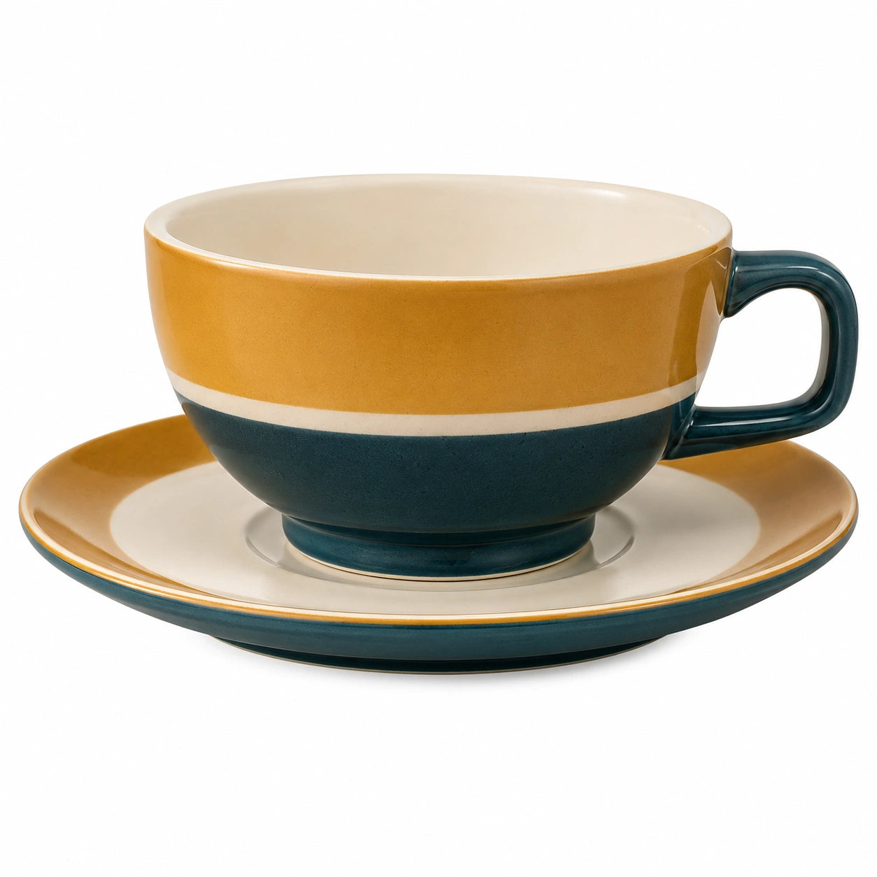 Kaffeetasse mit Untertasse 250ml Gelb/Blau/Weiß