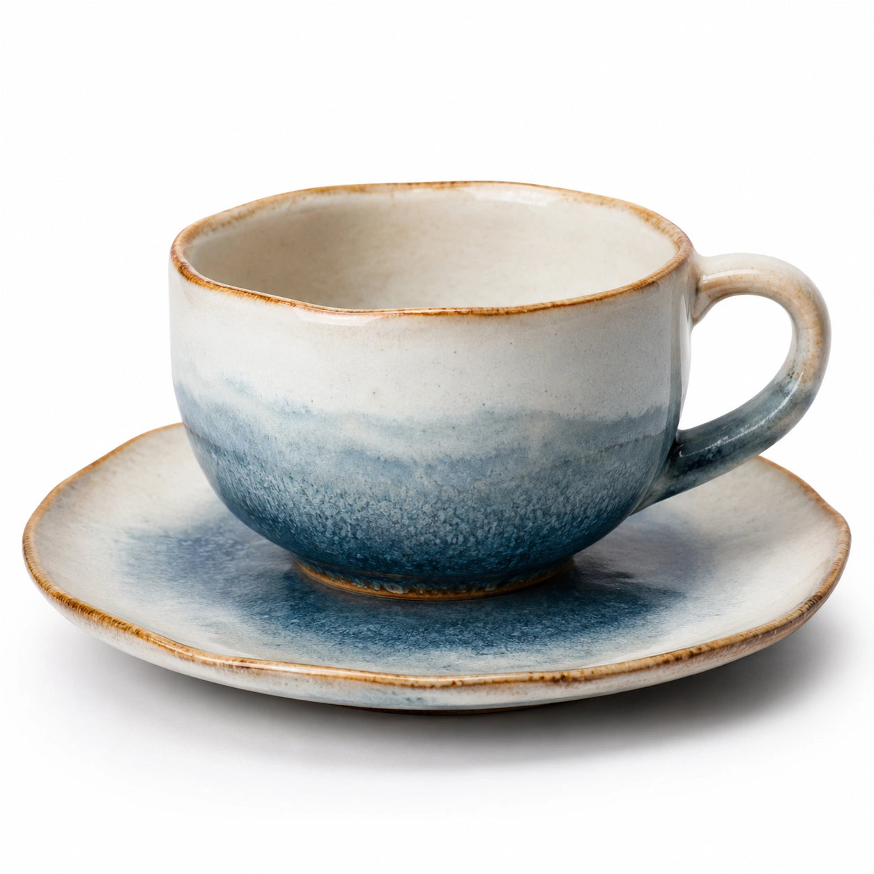 Keramiktasse mit Untertasse Blau-Weiß Natürlicher Farbverlauf