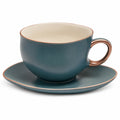 Elegante Teetasse mit Untertasse in Petrol mit Goldrand