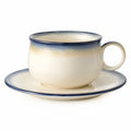 Handbemalte Keramik Teetasse mit Untertasse Blau/Creme 250ml