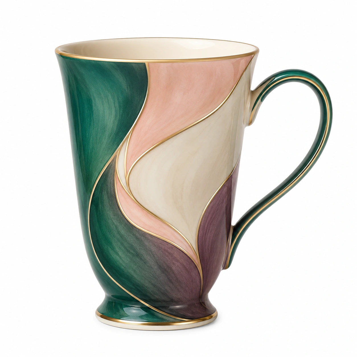 Keramiktasse 350ml mit Abstraktem Muster in Grün/Rosa/Creme/Lila