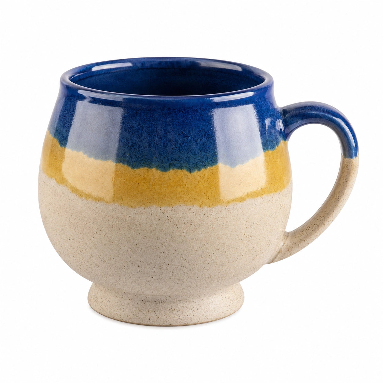Keramik Kaffeetasse rund 350ml Blau/Beige/Gelb