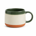 Handgefertigte Keramiktasse mit Henkel, 300ml - Grün/Creme/Terracotta