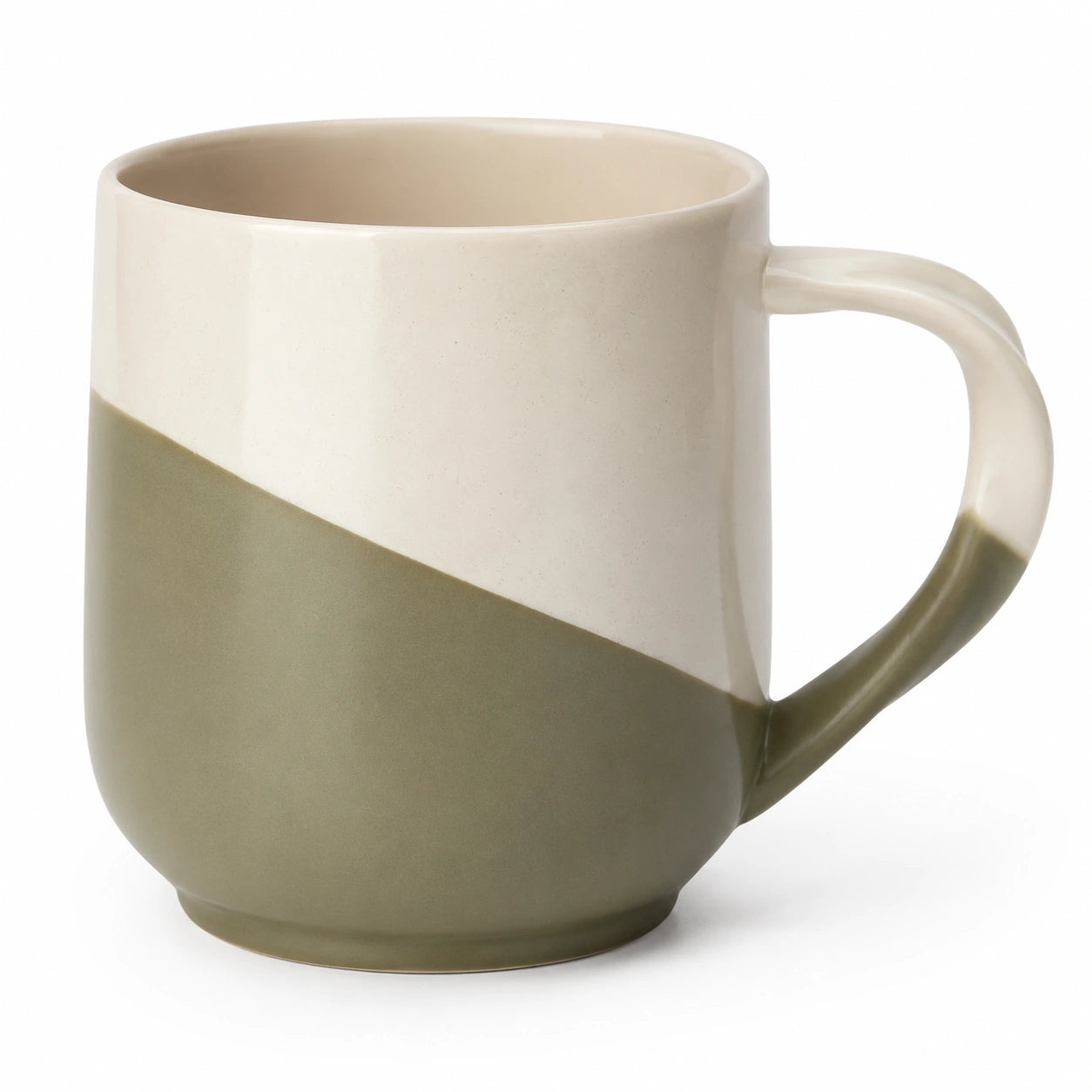 Keramikbecher mit ergonomischem Henkel 350ml Beige/Olive