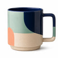 Keramiktasse mit geometrischem Muster - Blau/Grün/Beige/Orange - 350ml