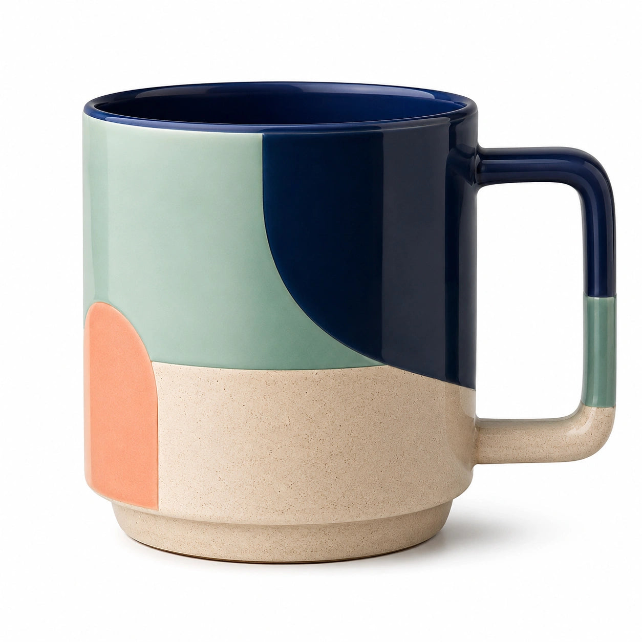 Keramiktasse mit geometrischem Muster - Blau/Grün/Beige/Orange - 350ml