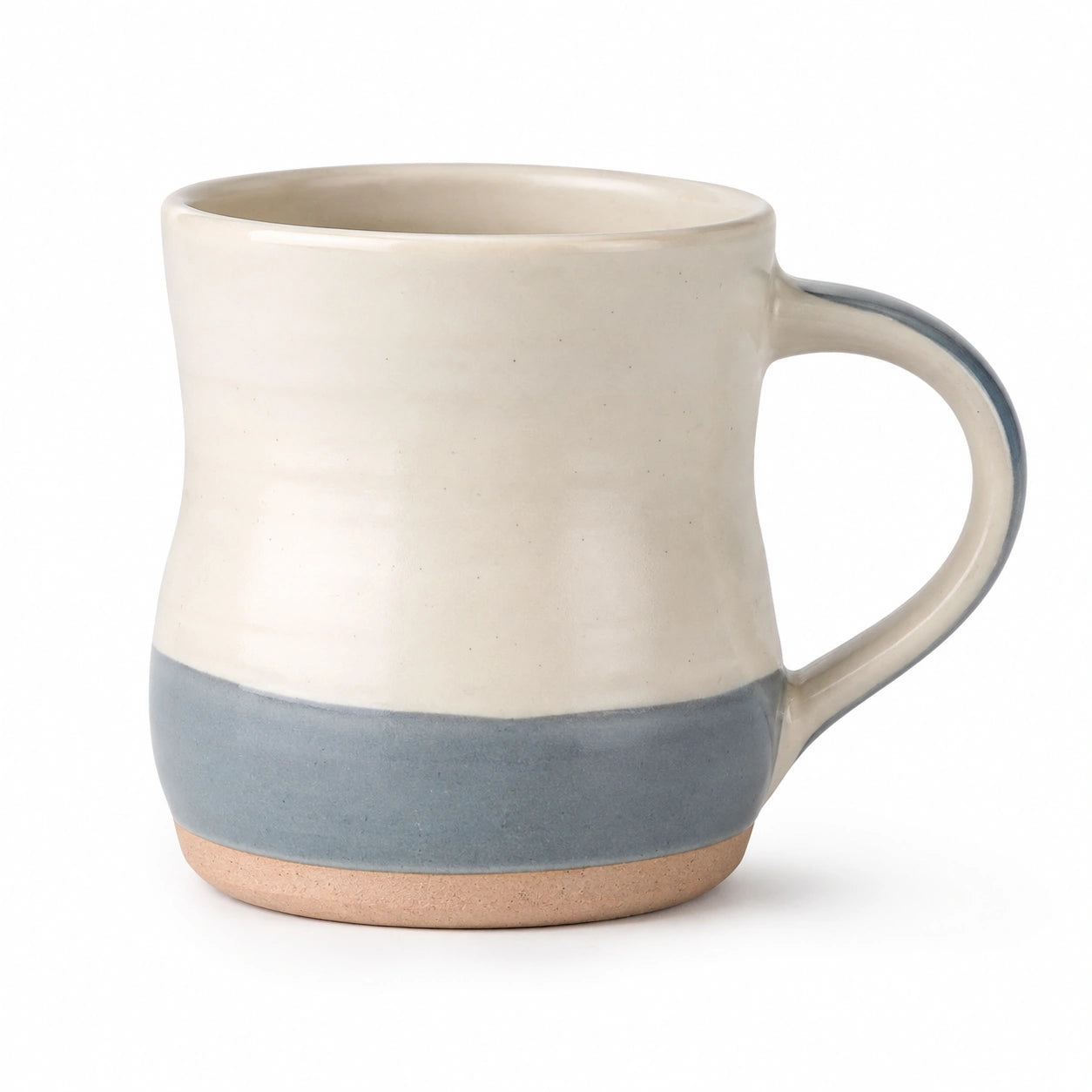 Beige-Blaue Keramiktasse mit Henkel, 350 ml