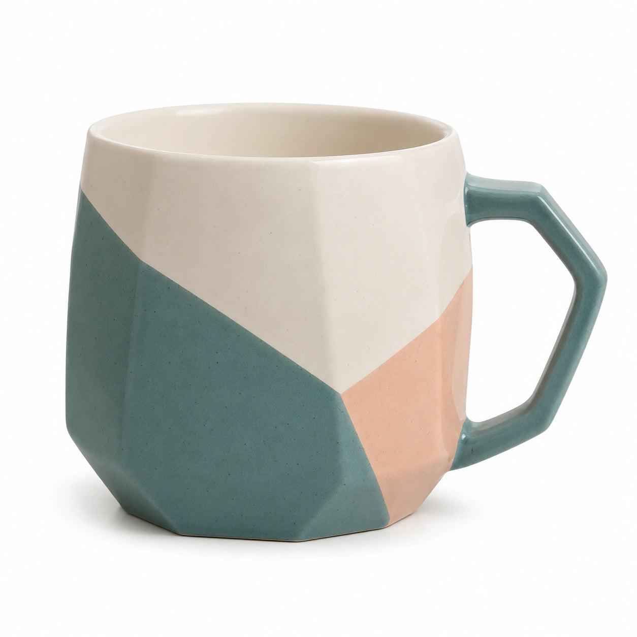 Geometrische Kaffeetasse 400ml Weiß/Grün/Rosa